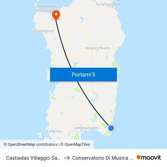 Castiadas Villaggio Santa Giusta to Conservatorio Di Musica "L. Canepa" map