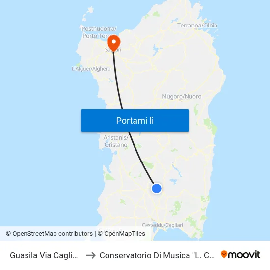 Guasila Via Cagliari 49 to Conservatorio Di Musica "L. Canepa" map