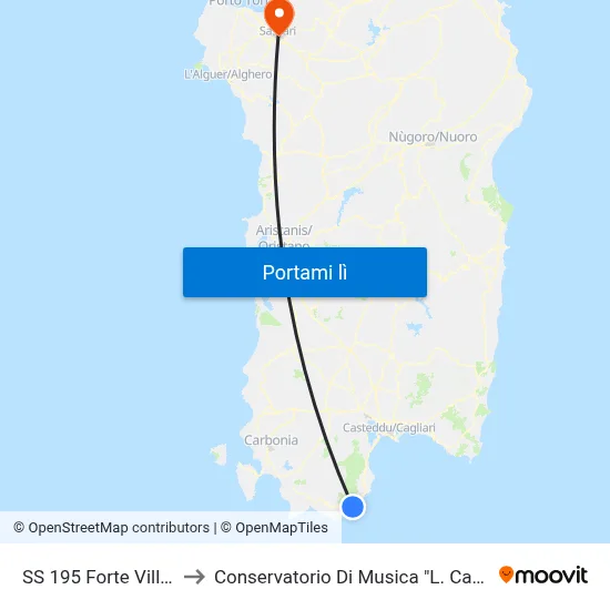 SS 195 Forte Village to Conservatorio Di Musica "L. Canepa" map