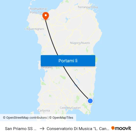 San Priamo SS 125 to Conservatorio Di Musica "L. Canepa" map