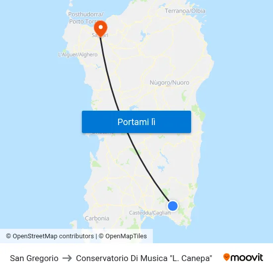 San Gregorio to Conservatorio Di Musica "L. Canepa" map