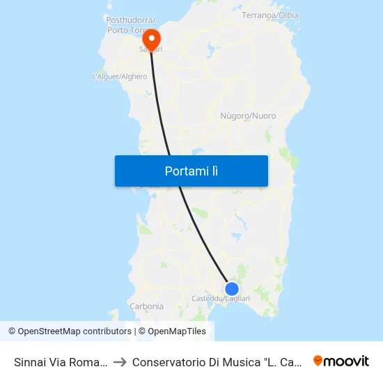Sinnai Via Roma 23 to Conservatorio Di Musica "L. Canepa" map