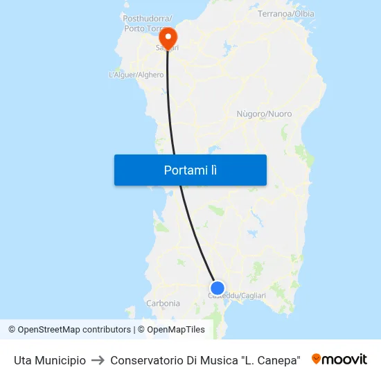 Uta Municipio to Conservatorio Di Musica "L. Canepa" map