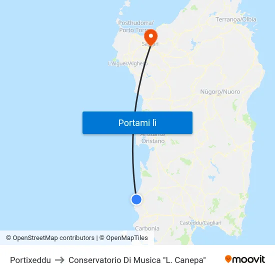 Portixeddu to Conservatorio Di Musica "L. Canepa" map