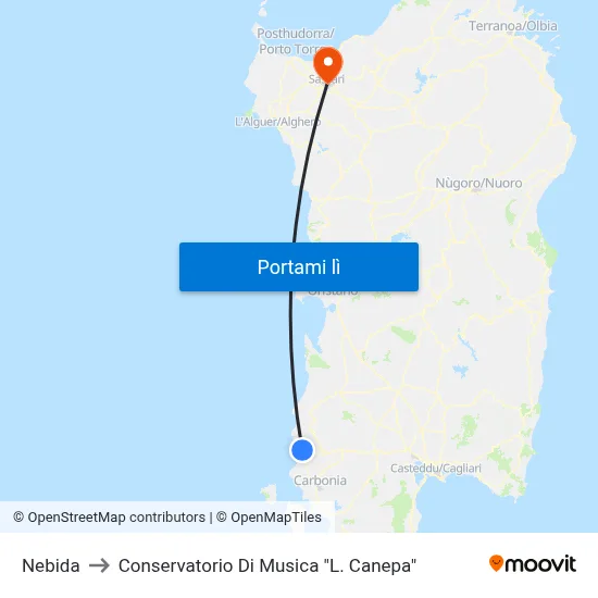 Nebida to Conservatorio Di Musica "L. Canepa" map