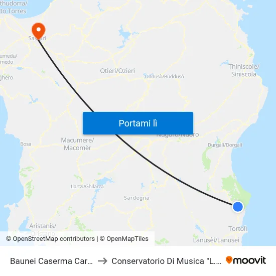 Baunei Caserma Carabinieri to Conservatorio Di Musica "L. Canepa" map