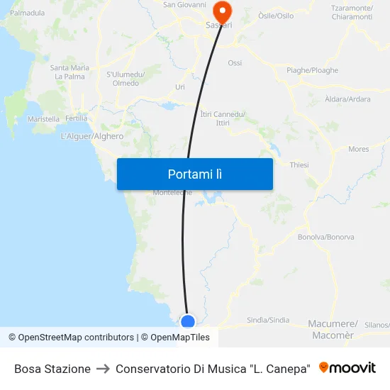 Bosa Stazione to Conservatorio Di Musica "L. Canepa" map