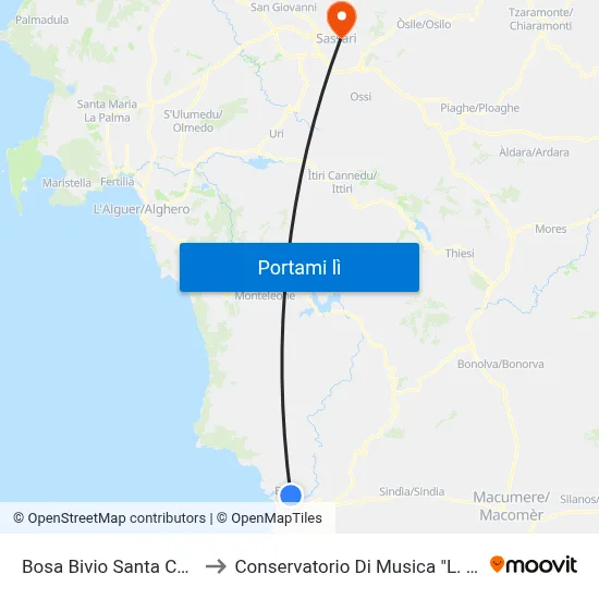 Bosa Bivio Santa Caterina to Conservatorio Di Musica "L. Canepa" map
