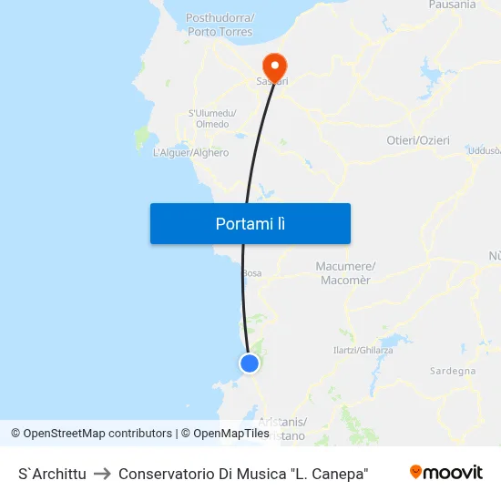 S`Archittu to Conservatorio Di Musica "L. Canepa" map