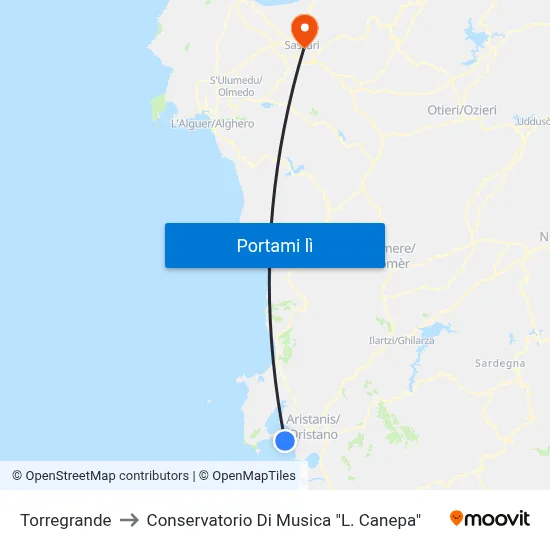 Torregrande to Conservatorio Di Musica "L. Canepa" map