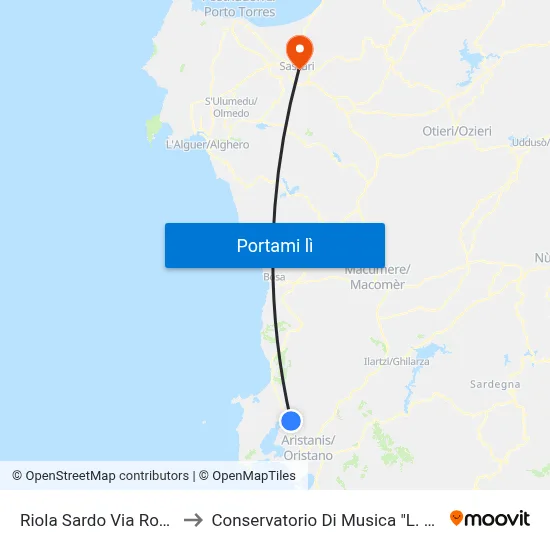Riola Sardo Via Roma 60 to Conservatorio Di Musica "L. Canepa" map