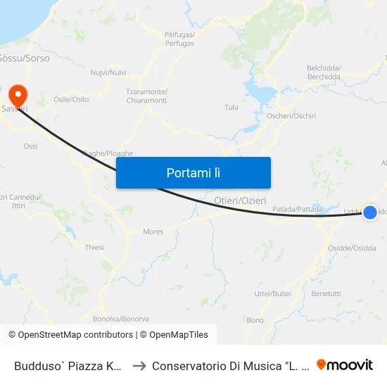 Budduso` Piazza Kennedy to Conservatorio Di Musica "L. Canepa" map