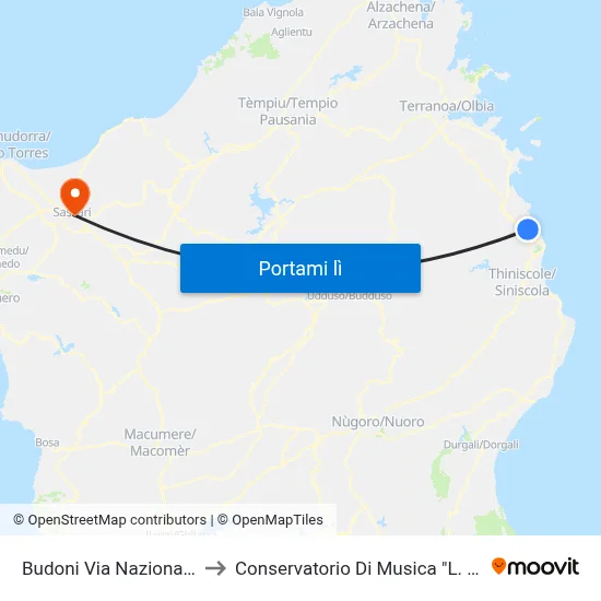 Budoni Via Nazionale 221 to Conservatorio Di Musica "L. Canepa" map