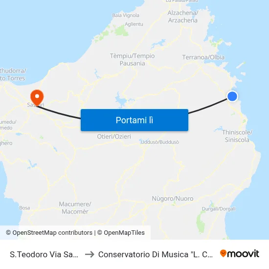 S.Teodoro Via Sassari to Conservatorio Di Musica "L. Canepa" map