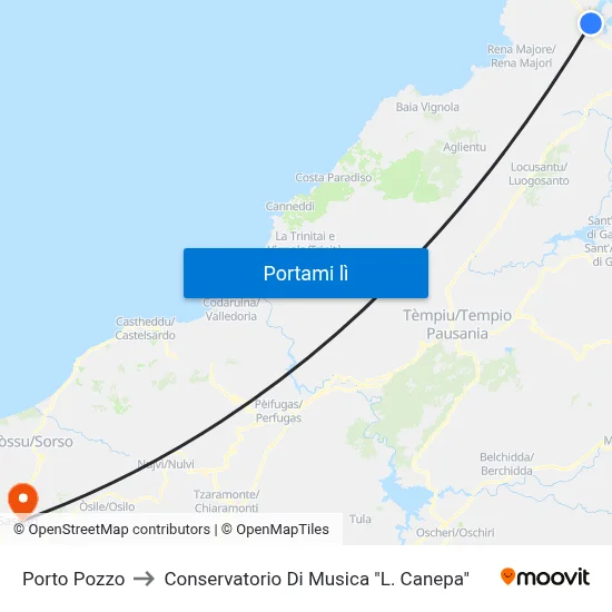 Porto Pozzo to Conservatorio Di Musica "L. Canepa" map