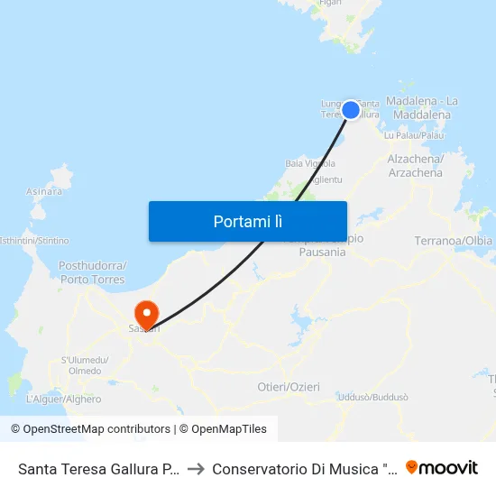 Santa Teresa Gallura P.Modesto to Conservatorio Di Musica "L. Canepa" map