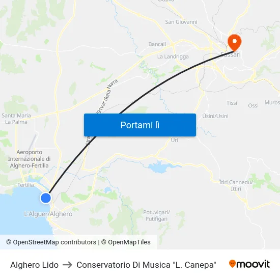 Alghero Lido to Conservatorio Di Musica "L. Canepa" map