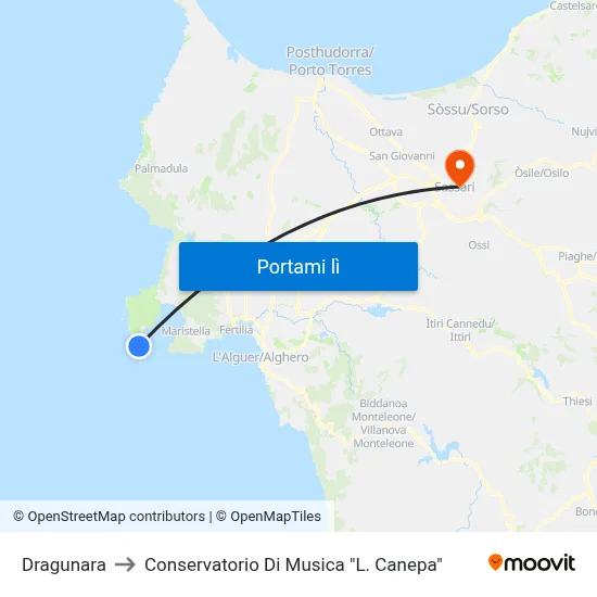 Dragunara to Conservatorio Di Musica "L. Canepa" map