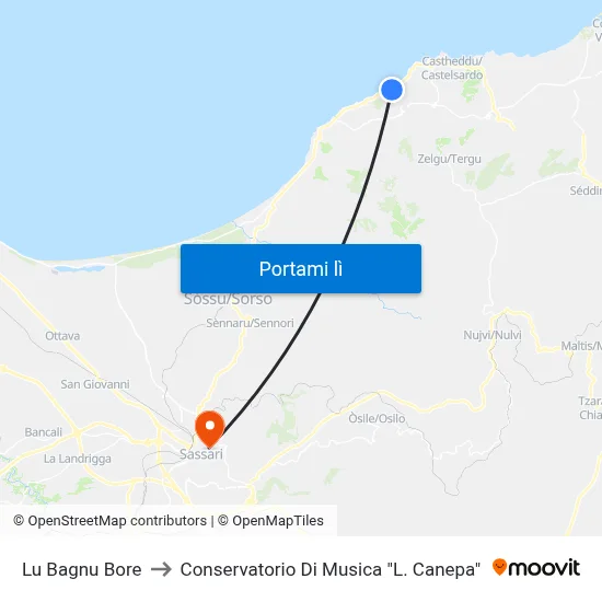 Lu Bagnu Bore to Conservatorio Di Musica "L. Canepa" map