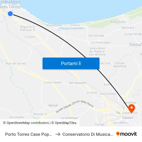 Porto Torres Case Popolari-Granai to Conservatorio Di Musica "L. Canepa" map