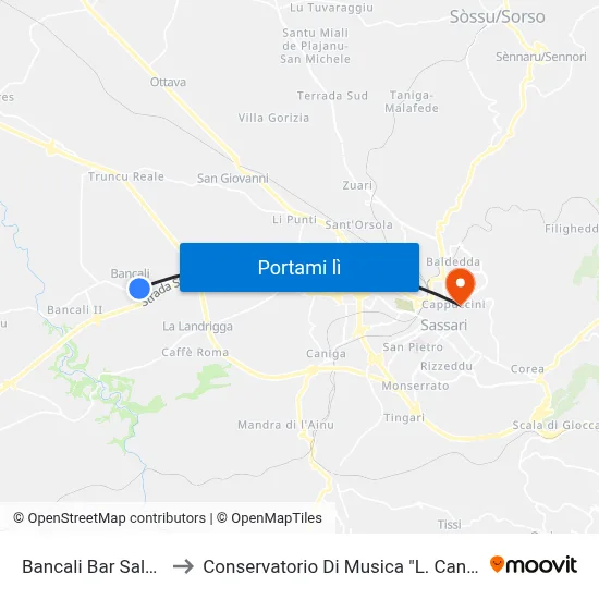 Bancali Bar Salaris to Conservatorio Di Musica "L. Canepa" map