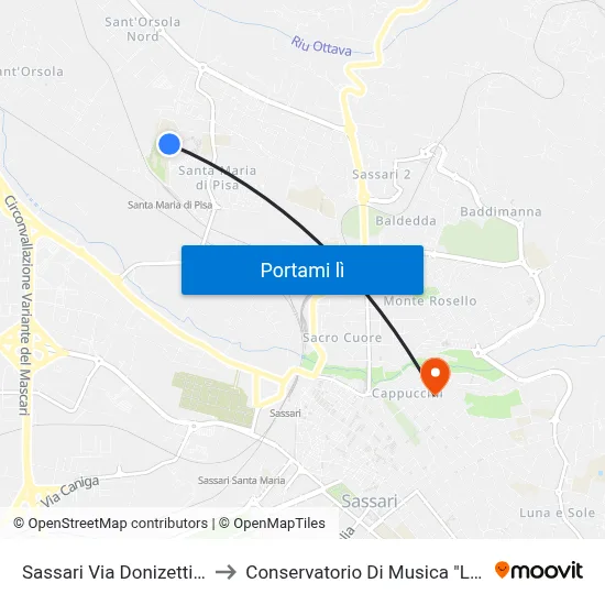 Sassari Via Donizetti-Scuole to Conservatorio Di Musica "L. Canepa" map