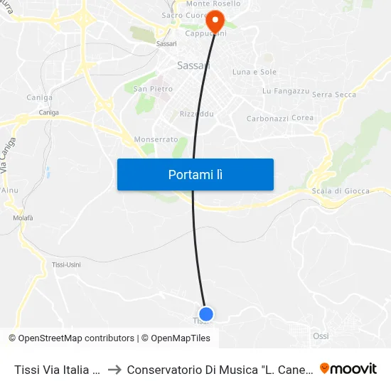 Tissi Via Italia 11 to Conservatorio Di Musica "L. Canepa" map