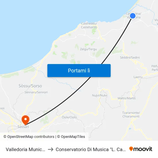 Valledoria Municipio to Conservatorio Di Musica "L. Canepa" map