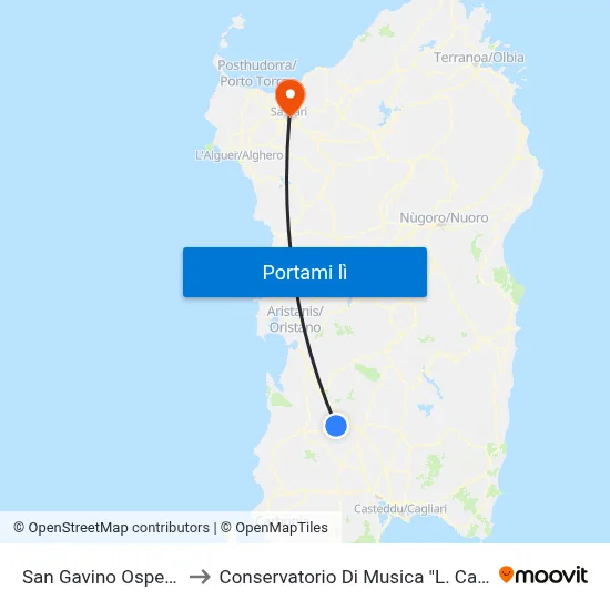 San Gavino Ospedale to Conservatorio Di Musica "L. Canepa" map