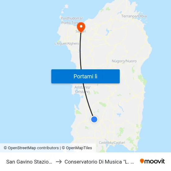 San Gavino Stazione FS to Conservatorio Di Musica "L. Canepa" map