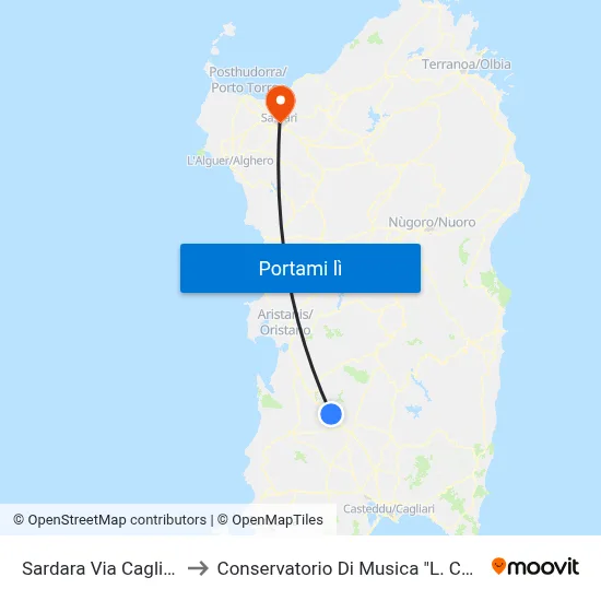 Sardara Via Cagliari 5 to Conservatorio Di Musica "L. Canepa" map
