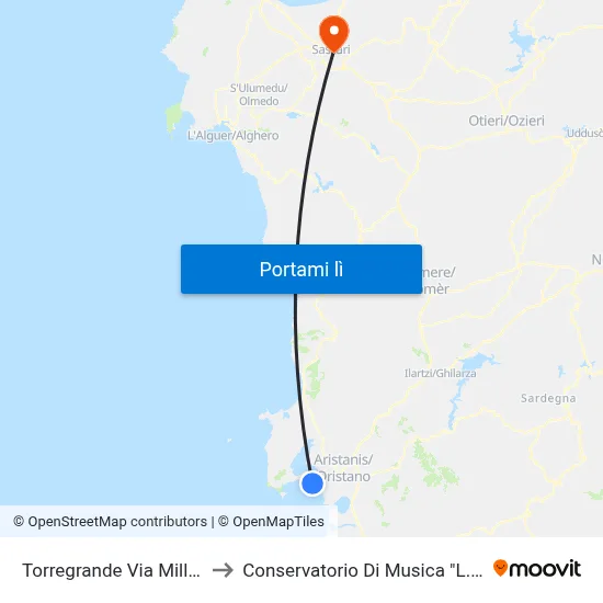 Torregrande Via Millelire 21 to Conservatorio Di Musica "L. Canepa" map