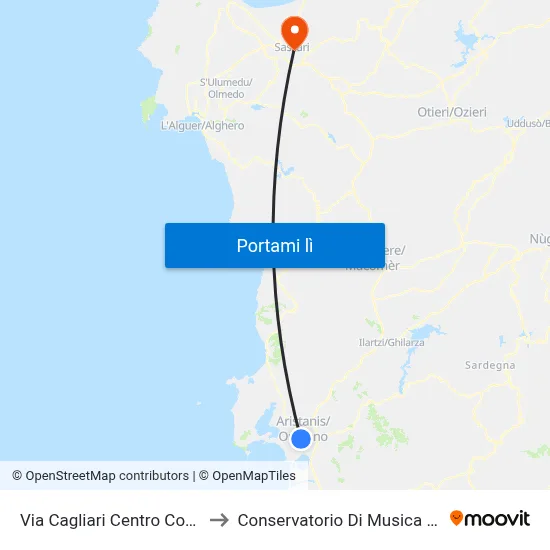 Via Cagliari Centro Commerciale to Conservatorio Di Musica "L. Canepa" map