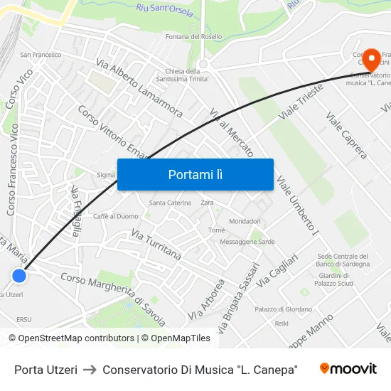 Porta Utzeri to Conservatorio Di Musica "L. Canepa" map