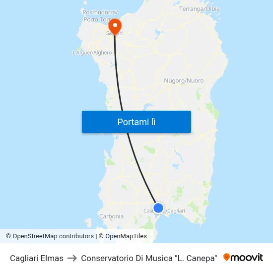 Cagliari Elmas to Conservatorio Di Musica "L. Canepa" map