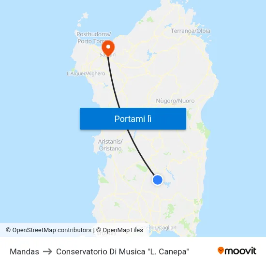 Mandas to Conservatorio Di Musica "L. Canepa" map