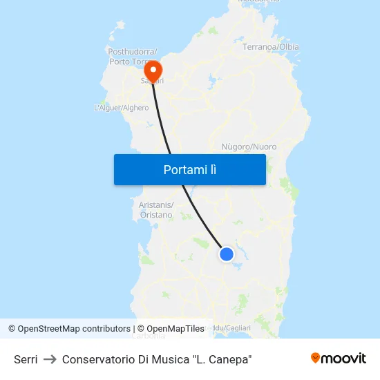 Serri to Conservatorio Di Musica "L. Canepa" map