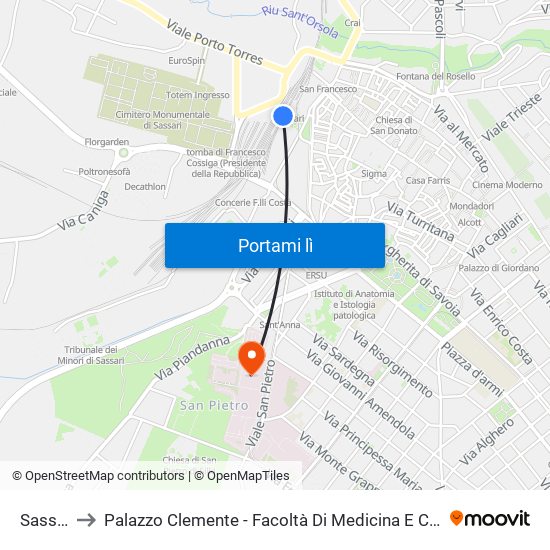 Sassari to Palazzo Clemente - Facoltà Di Medicina E Chirurgia map