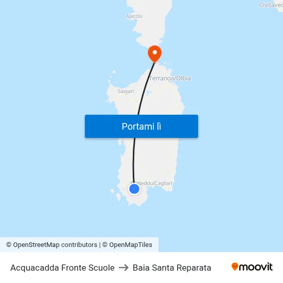 Acquacadda Fronte Scuole to Baia Santa Reparata map