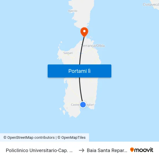 Policlinico Universitario-Cap. Metro to Baia Santa Reparata map