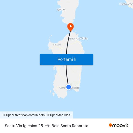 Sestu Via Iglesias 25 to Baia Santa Reparata map