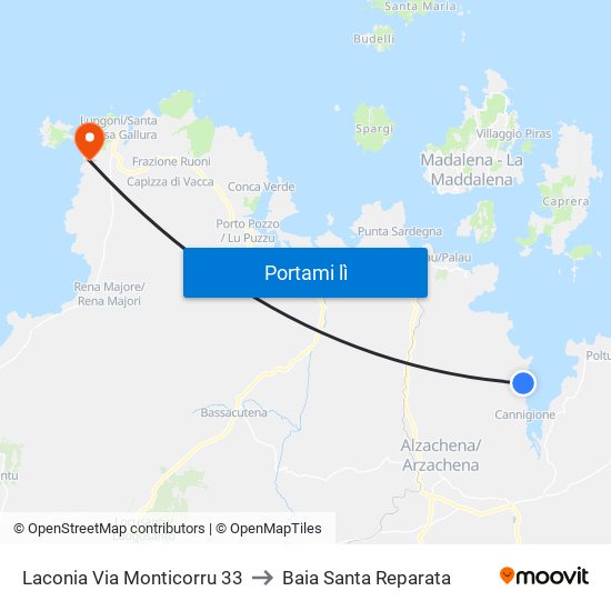 Laconia Via Monticorru 33 to Baia Santa Reparata map