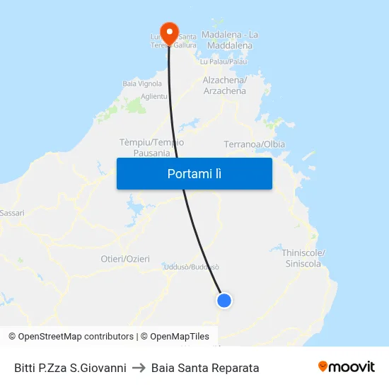 Bitti P.Zza S.Giovanni to Baia Santa Reparata map