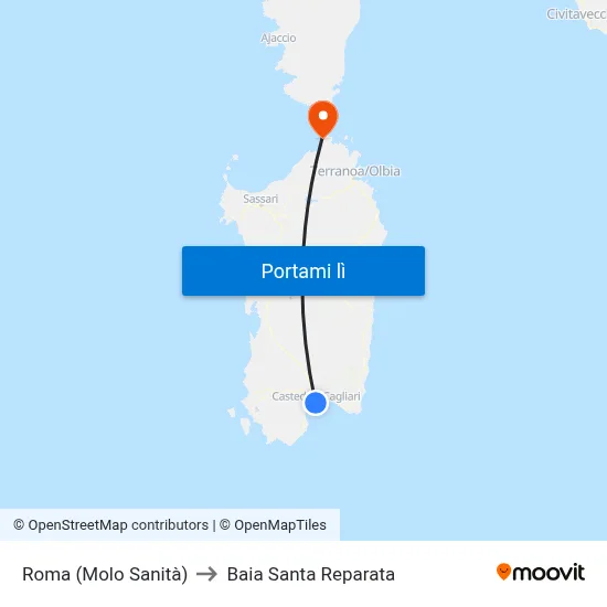 Roma (Molo Sanità) to Baia Santa Reparata map