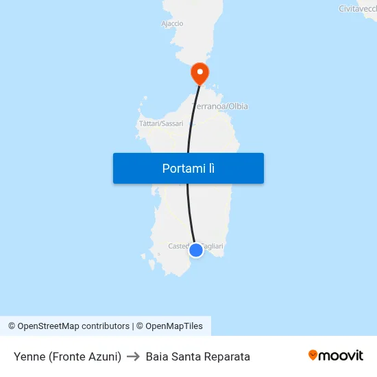 Yenne (Fronte Azuni) to Baia Santa Reparata map