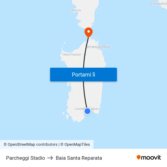 Parcheggi Stadio to Baia Santa Reparata map