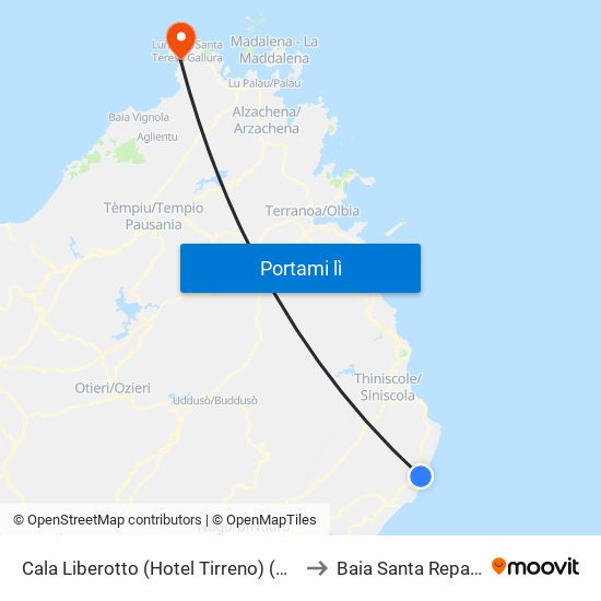 Cala Liberotto (Hotel Tirreno) (Orosei) to Baia Santa Reparata map