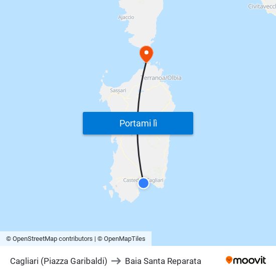 Cagliari (Piazza Garibaldi) to Baia Santa Reparata map