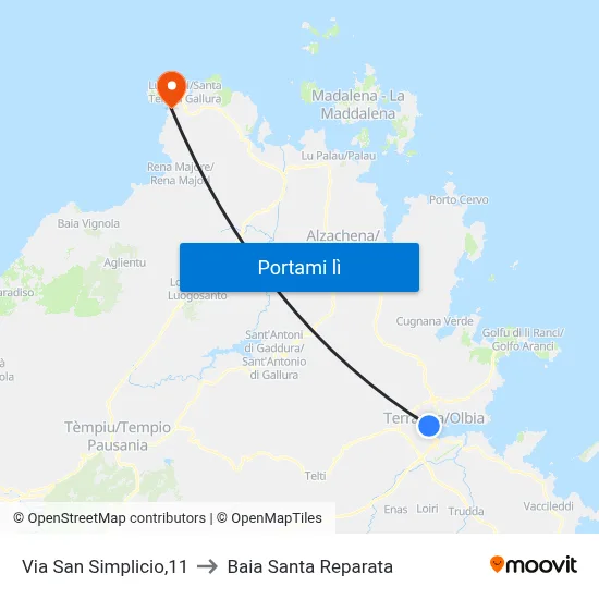 Via San Simplicio,11 to Baia Santa Reparata map