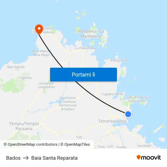 Bados to Baia Santa Reparata map